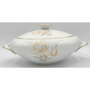 Vintage KPM Krister Germany Covered Serving Bowl. Gold Rose Design